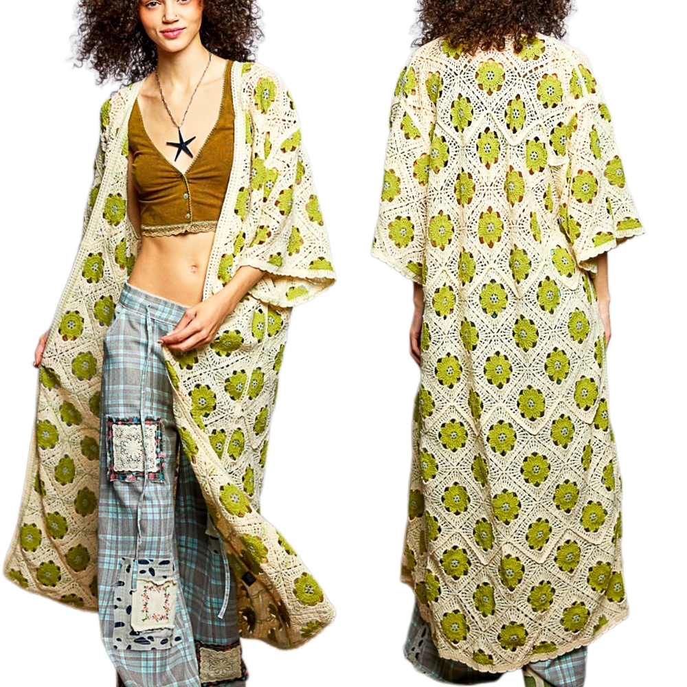 POL Patchwork Openwork Crochet Longline Cardigan … - image 13